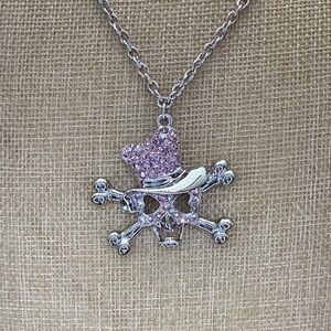 New Glamorous Pink and Silver Skull Necklace